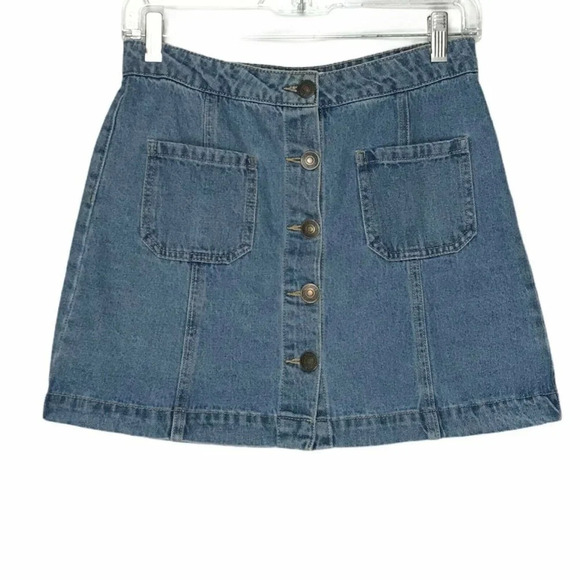 Forever 21 Skirt Women's Sz M A-Line Button Fly Jean Mini Pocket Denim Blue - Picture 1 of 9